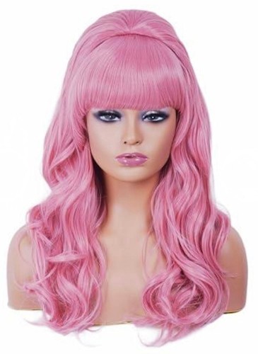 Long wavy pink wig with - long,
